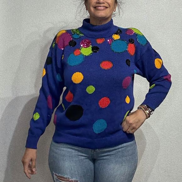 IB Diffusion Sport Blue Sequin Knit Vintage Sweater Sz M - Picture 1 of 13